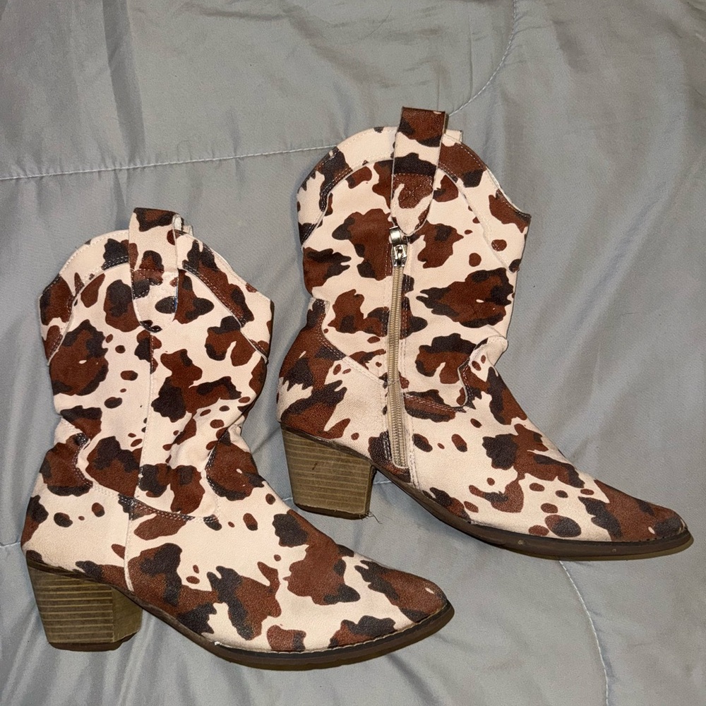 Cow Print Western Ankle Boots